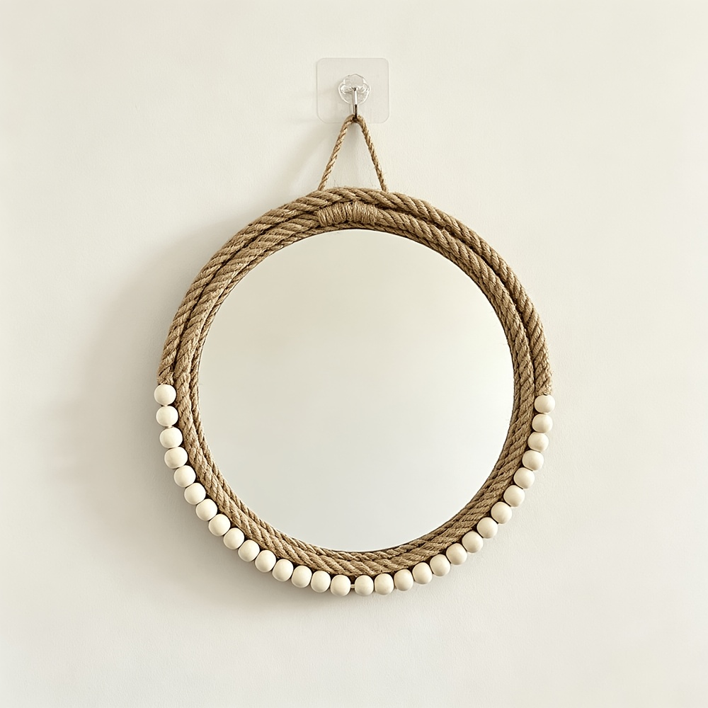 TEMU 1pc Mural Bohème en Corde de avec Perles en Bois, Pendentif Décoratif Mural Style Ins, Décoratif Suspendu Rond, d'Art Mural avec Cadre en Corde
