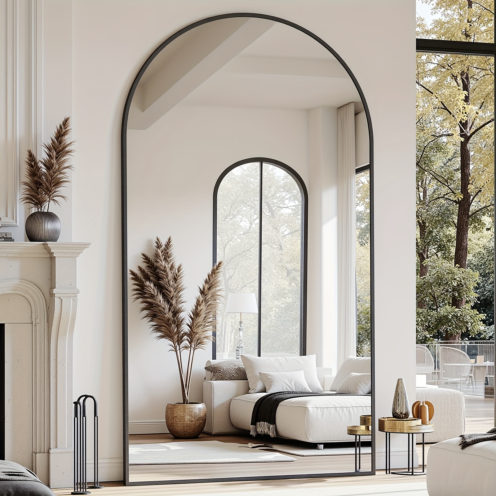 Antok Large Full Body Mirror 112 X 195cm Full Length Standing Mirror Wall Mirror With Aluminum Alloy Frame And Shatterproof Glass Arched Floor Mirror For Living Room, Dressing Room