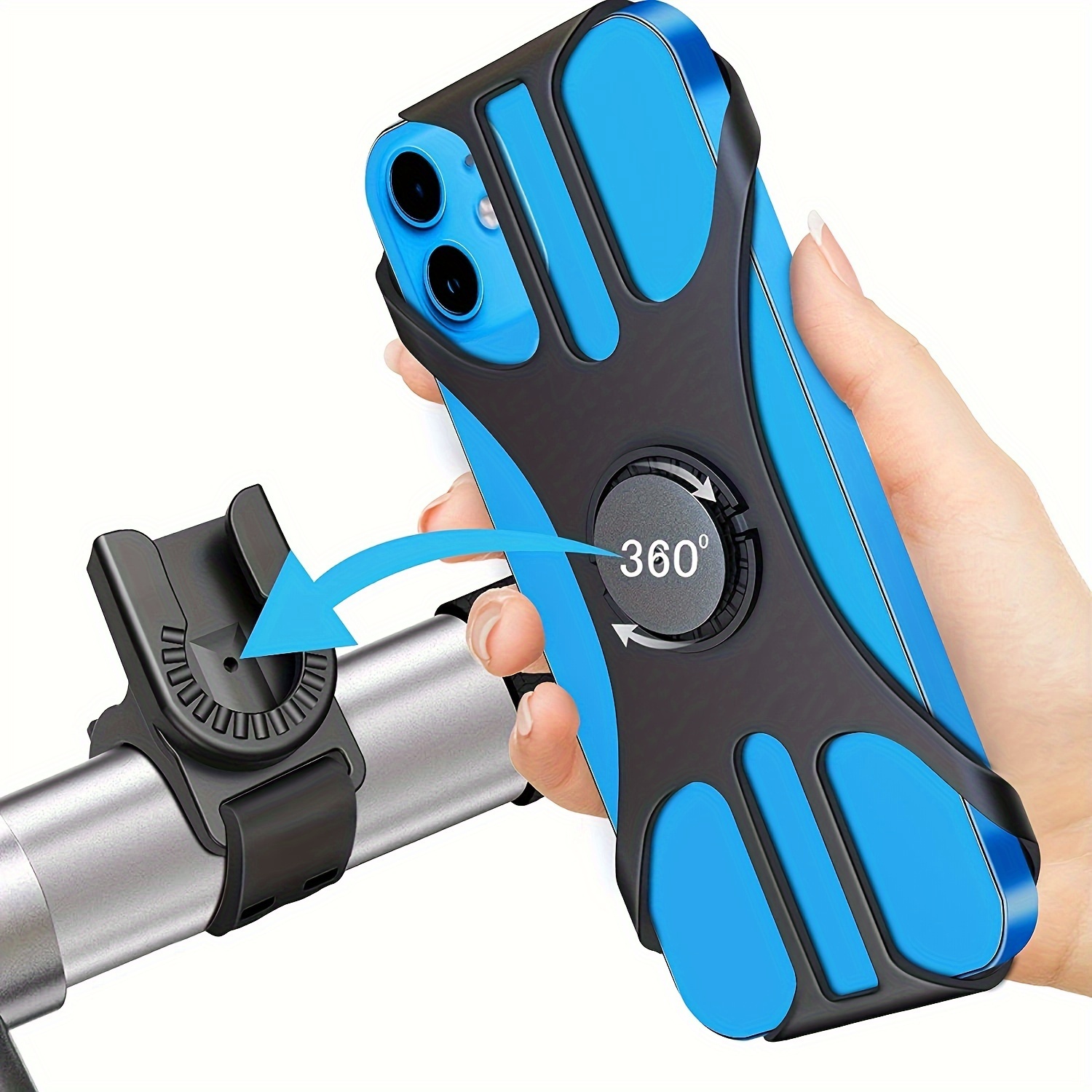 

360° Rotatable Silicone Bike Phone Mount - Detachable & Adjustable Holder For 4-6.7" Smartphones, Perfect For Cyclists &