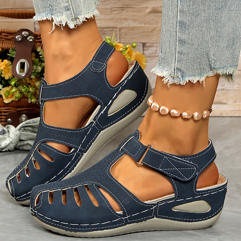 ladies leisure wedge sandals white synthetic cover middle heel with round head hollowed out design breathable and comfortable wear easy to and close durable pu sole fashion versatile shoes and lace up sandals details 8