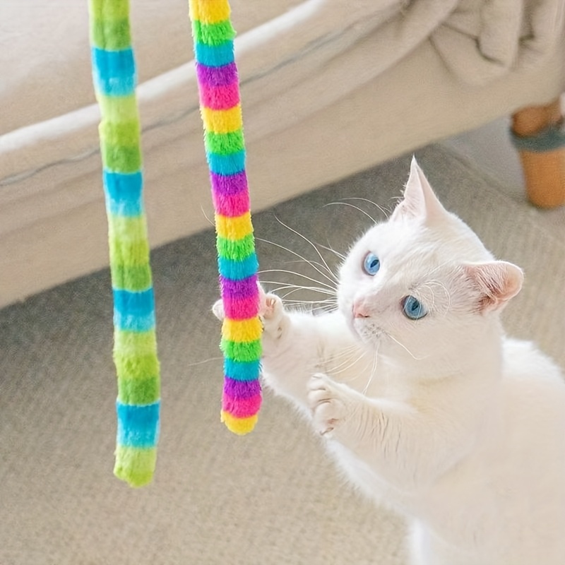 1pc 2pcs colorful striped plush cat toy sticks with eyes soft durable interactive play for kittens all breeds sizes no batteries needed interactive cat toy kitten   Product details 5