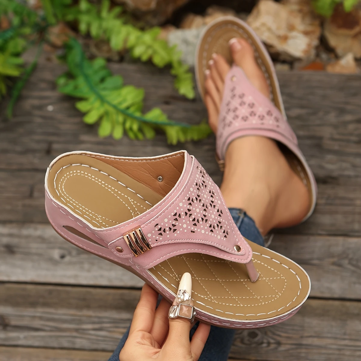 stylish womens slide sandals purple upper with golden bead accents comfortable heel round toe design breathable fabric non slip rubber sole for casual semi formal wear ladies shoes and sandals durable traction footwear everyday slides elegant slides soft lining fashionconscious women details 2