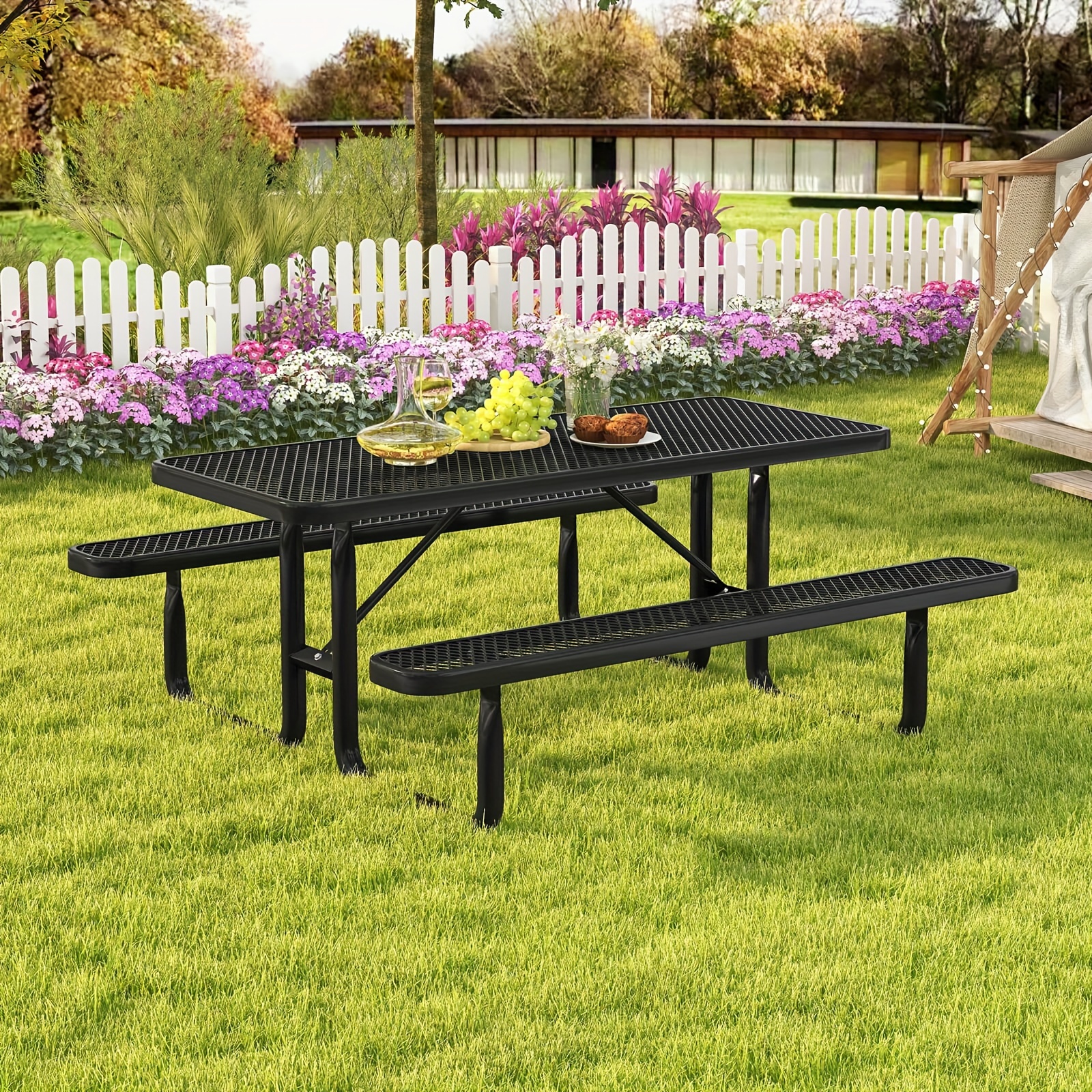 72 heavy duty steel outdoor picnic table bench set Temu