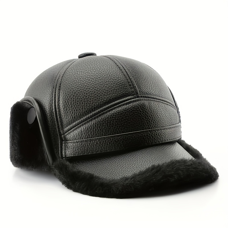 TEMU Fleece-lined Hat, Woven Style, Fashionable   With Ear Flaps For Removal Work