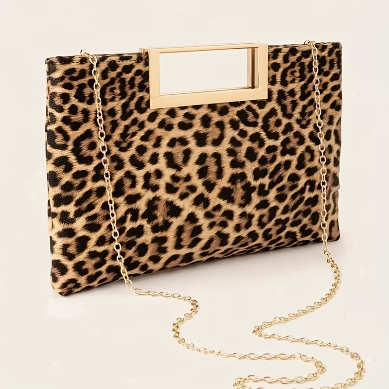 Image of Women' Retro Leopard Print Clutch Bag With Detachable Strap - Handbag Suitable For Weddings, Parties & Everyday - Closure Elegant Crossbody/purse