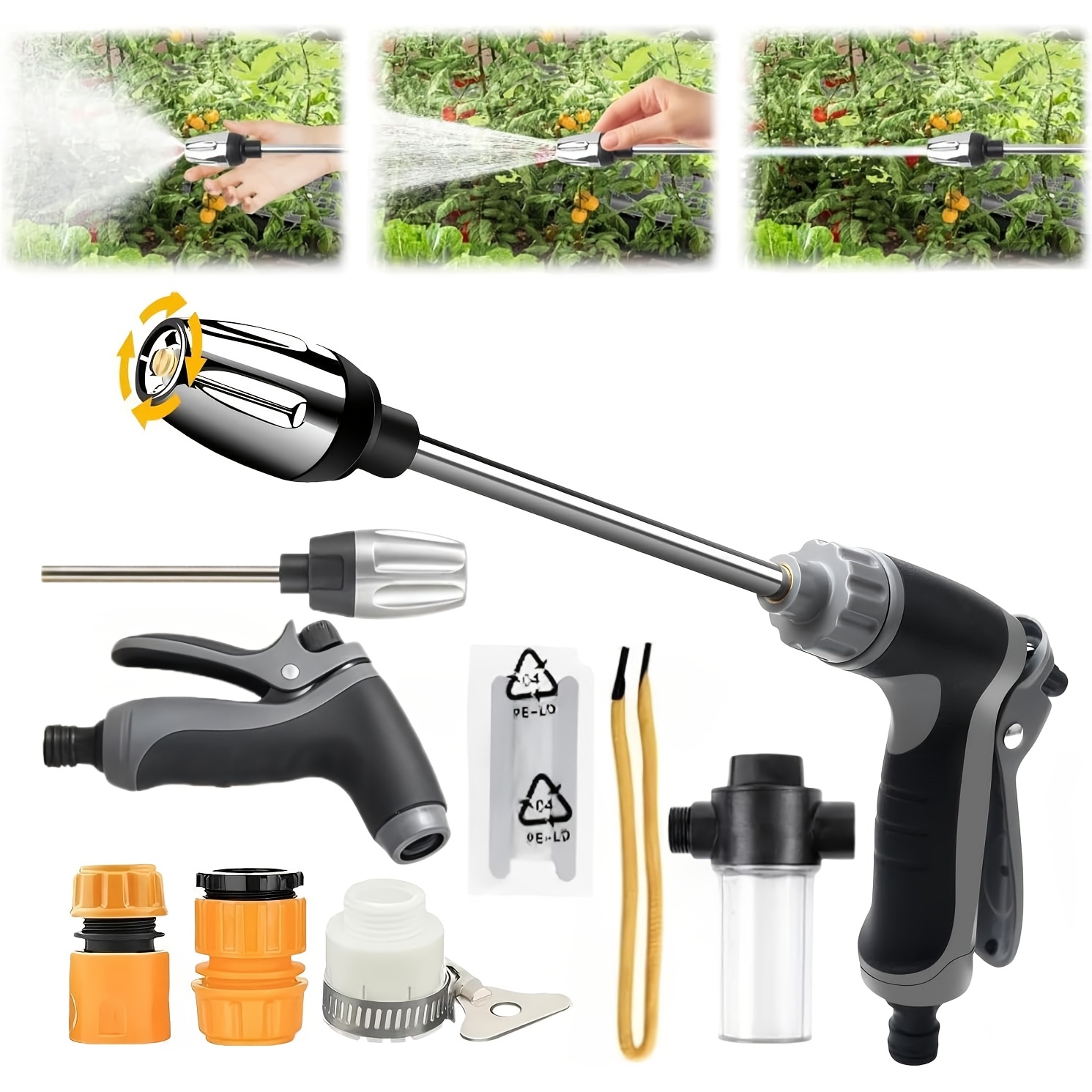 TEMU 8pcs High-pressure Washer Set: Equipped With A Powerful Spray Gun, Extension Wand, 3 Metal Connectors, And A Foam Cannon. Features 360-degree
