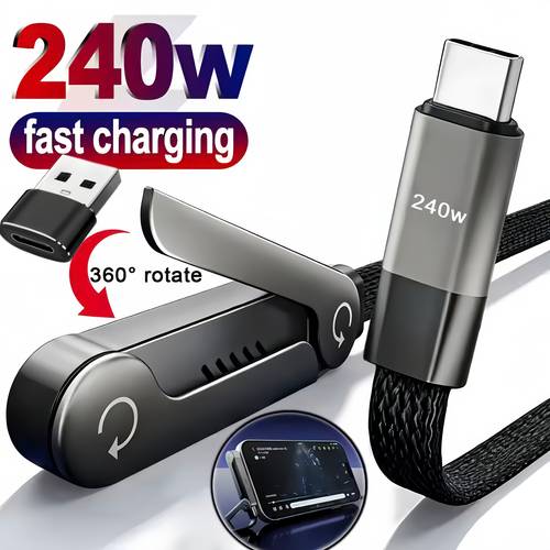 usb type c 240w super fast charging cable one folding stand charging cable suitable for iphone 15 17 and type c port phones