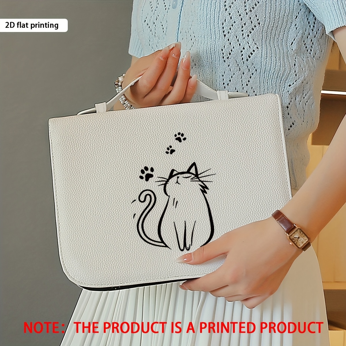 a stylish and minimalist pu tote bag featuring a paw print design of a small cat   protecting books and other items with a multifunctional large capacity 0
