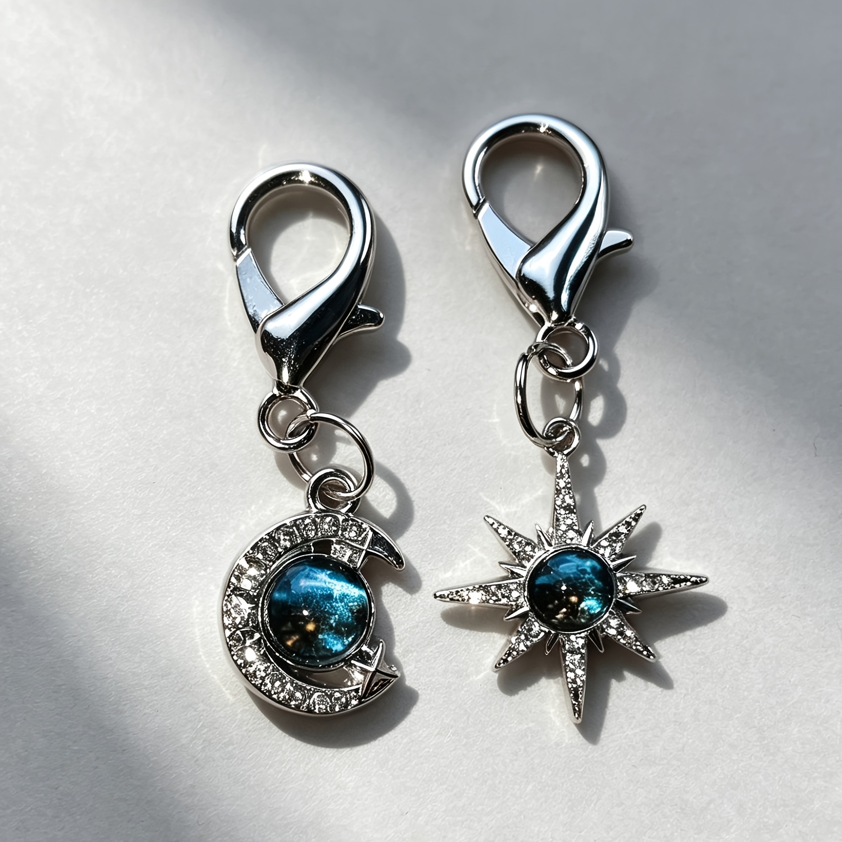 Celestial Sun and Moon Bag Charm, Sparkling Keychain