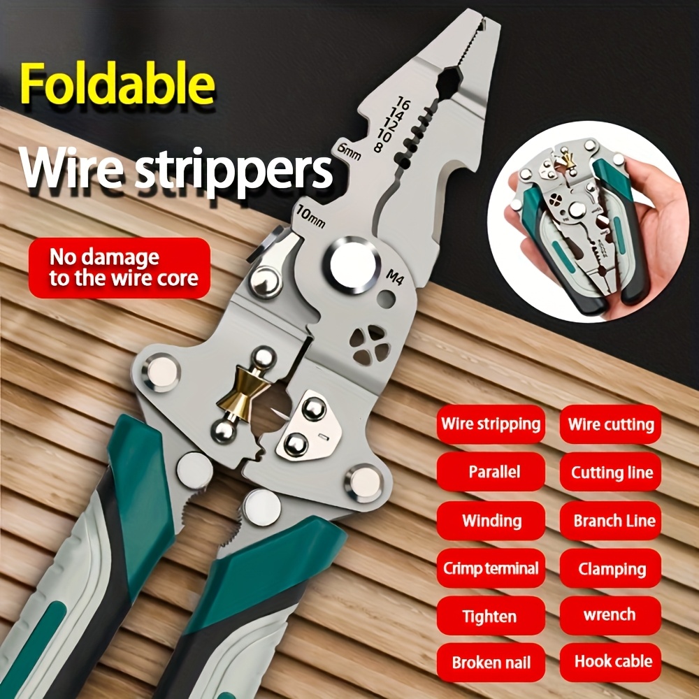 

1pc Foldable Wire Stripper, High Carbon Steel Multi-functional Tool For Cutting, Crimping, Stripping - Ideal For All Electrical Work