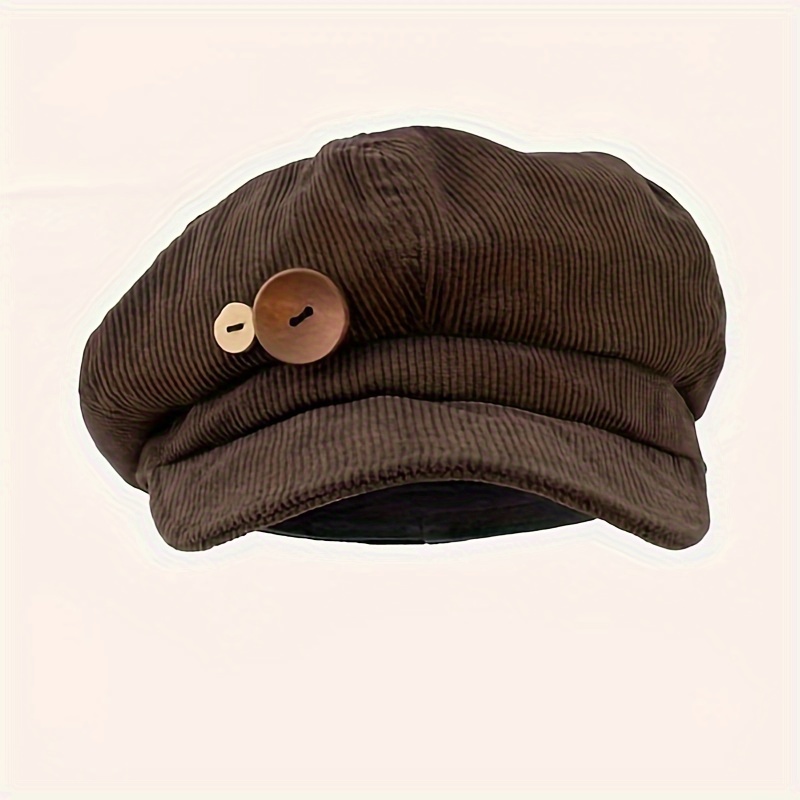 TEMU Vintage Corduroy Beret Hats Classic Button Decor Newsboy Hat Lightweight Solid Berets For Women Autumn & Winter