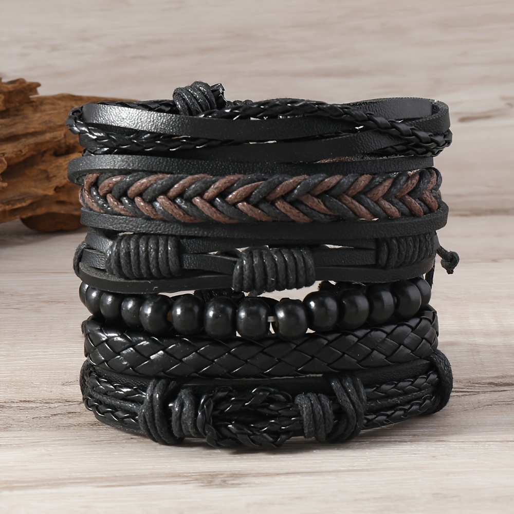 E-shop 6-teiliges Retro Armreif-Set, Strickarmreif, 6-teiliges Set, Herren-Armband