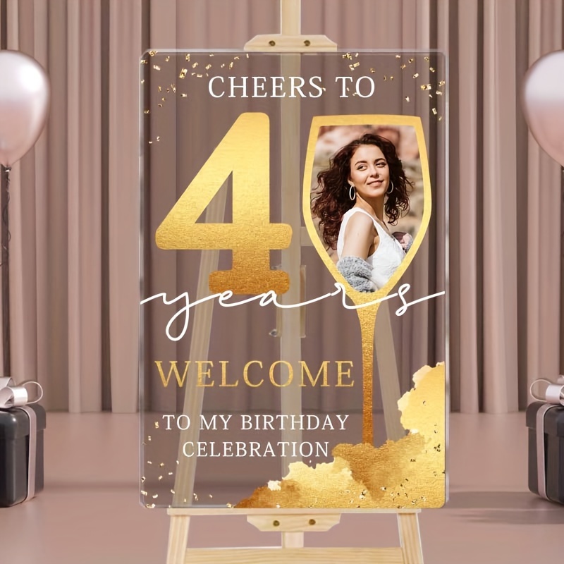 

1pc Personalized 40th Birthday Celebration Acrylic Welcome Sign, Customizable Golden Glitter Party Decor, High Elegant Event Signage (16x24 Inch) - , Easy-to-use Birthday Party Supply