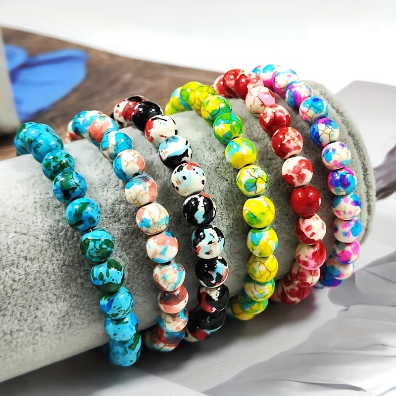 Set 4 Braccialetti Elastici Con Perle Di Vetro E Cristalli – Stile Boho, Colorati, Impilabili, Idea Regalo