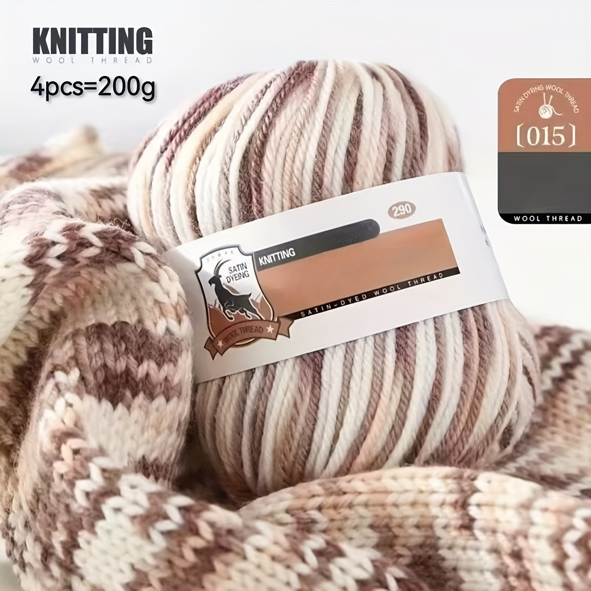 E-shop 4er-Pack 200g Luxus Farbverlauf Garn, Weich und Lichtfreundlich, Handgefärbtes Geflochtenes, Reichhaltige Textur, 95% Wolle 5% Rayon, 3.0mm