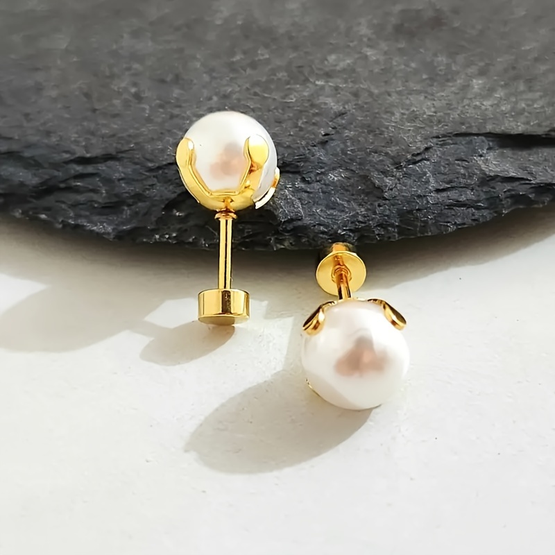 

1 Pair Fashion Steel Four- Pearl Stud Earrings With Steel Post