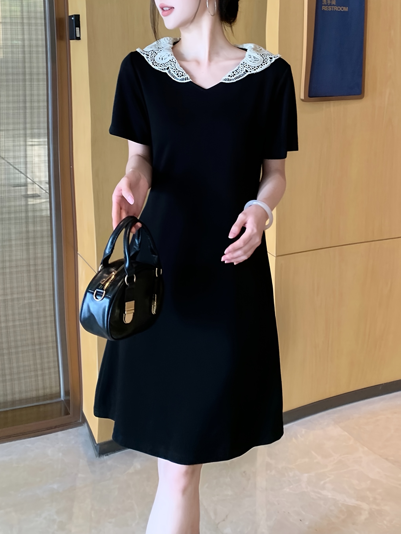 womens summer korean a line dress black short - Temu