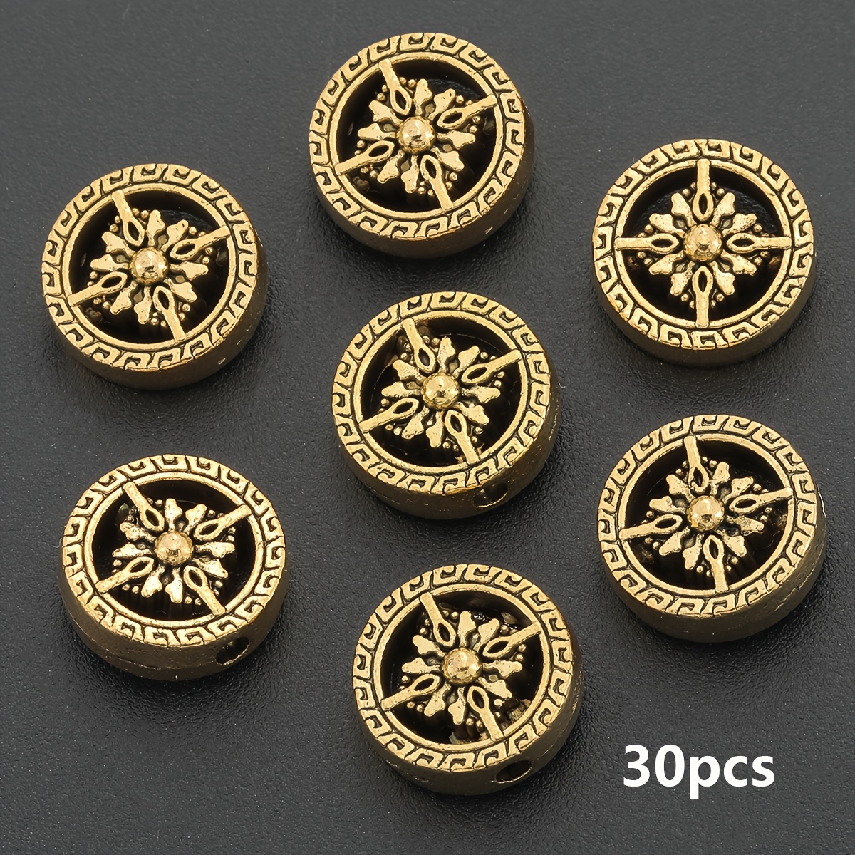TEMU 30 piezas de cuentas separadoras redondas con de y agujero grande, . 12 mm, cuentas sueltas perforadas de aleación de , cuentas decorativas,