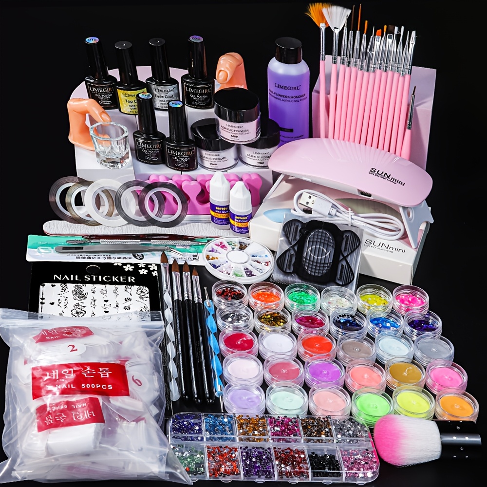 TEMU Acrylic Nail Kit For Beginners: Professional Nail Set With Nail Lamp Acrylic Nail Polish For Home Starter Practice & Diy Manicure, Christmas,