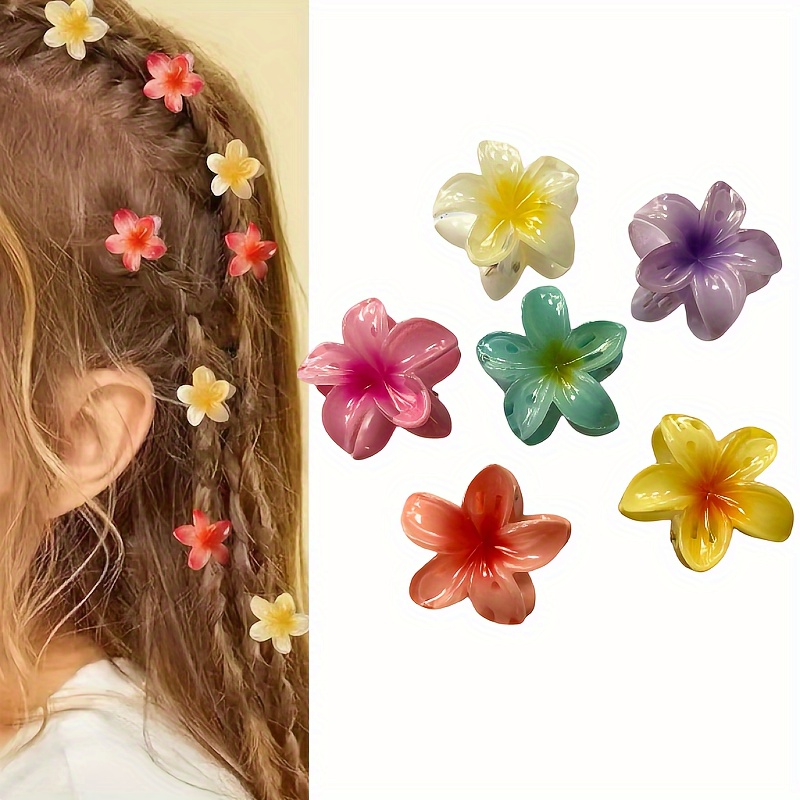 

Candy-colored Frangipani Hair Clips For Girls - 6pcs Mini 4cm Sweet Flower Shark Clips, Fashionable & Cute Floral Accessories For Ages 14+, Multicolor Set