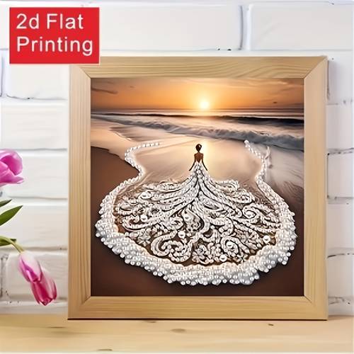photo de l'article kit de peinture diamant robe de princesse à impression 2d plate avec strass façonnés, toile en cristal à soi- pour décoration murale de - ensemble doutils complet et irréguliers
