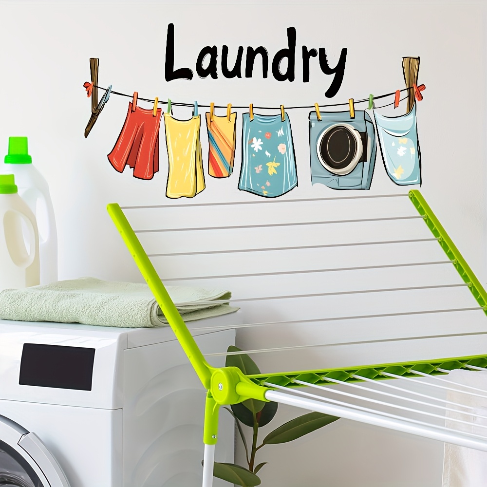 Image of Laundry Room Wall Stickers Self-adhesive Hanging Clothes & Socks Decals - Waterproof Sticker For Washer/dryer Area Removable Wall Sticker 2d Graphics, Not 3d Graphics 30*60cm/11.8*23.6inch