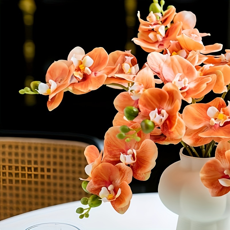 

2pcs, Charm And : Vibrant Orange Artificial Orchid - Wedding, Home Decor And Moisturizing Single Branch 5-head Home Decoration Flower Arrangement Wedding Decoration Artificial Flower