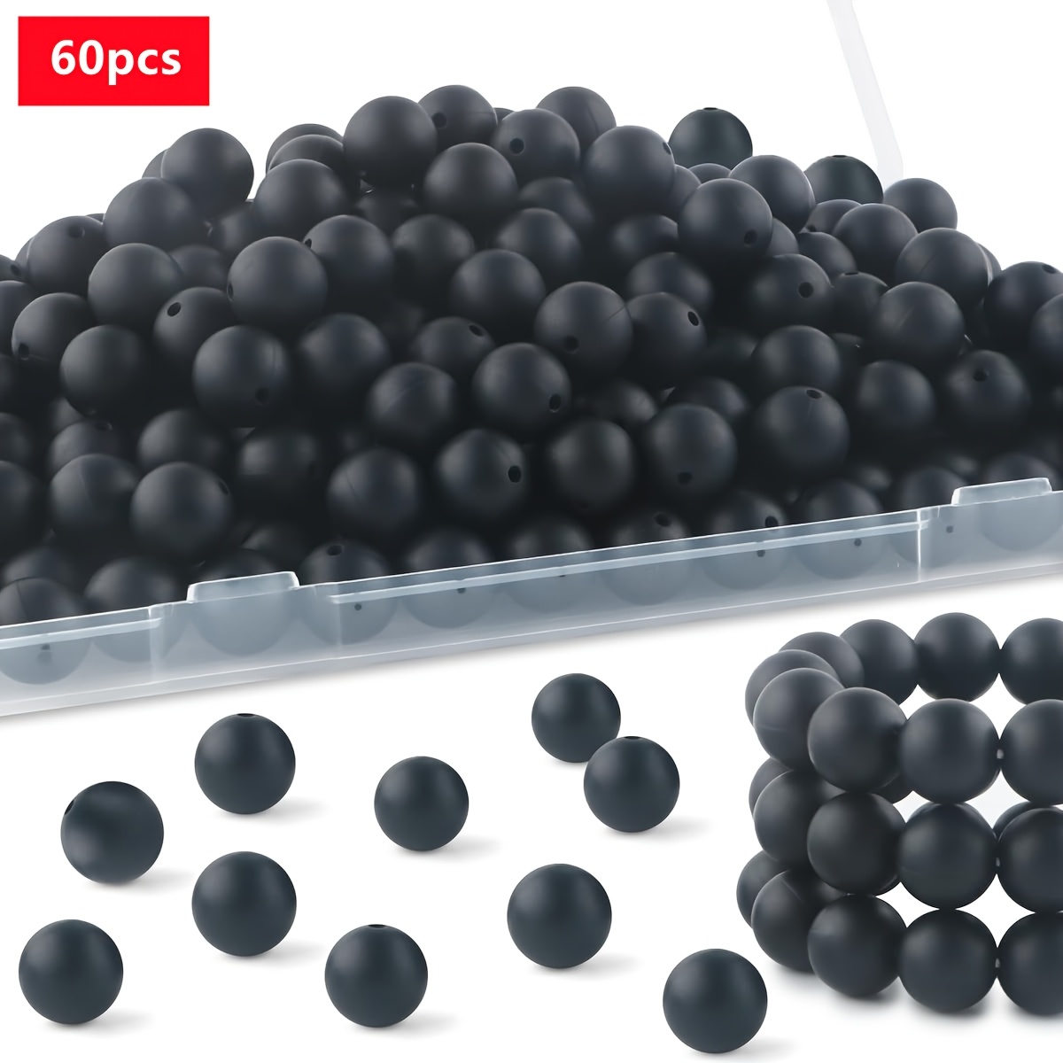 8mm/60pcs Black Rubber Round Beads, Used For Decoration, Small Gifts, Pen Additions, Used For Jewelry Making