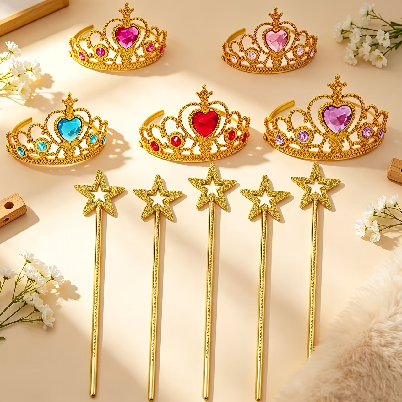 7 Sets Silvery Or 5 Sets Golden Star Wand And Heart Crown Set