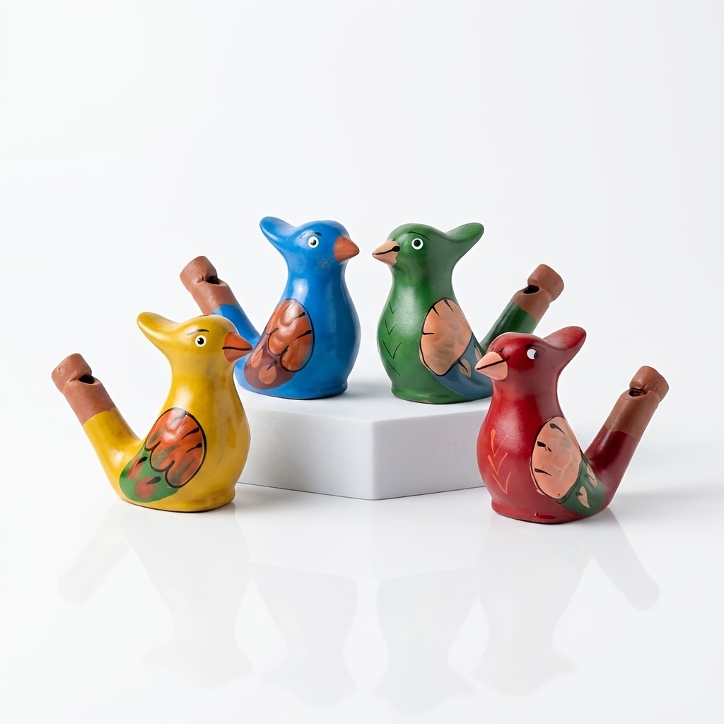 TEMU 4pcs Yixing Clay Ceramic Bird Ornament Set, 4 Different Colors, With Hand-painted Floral Patterns, Suitable For Home Decoration, Desktop