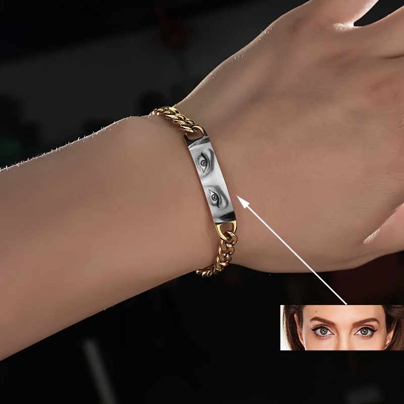 

Customized Eye Bracelet Made Of Stainless Steel Personalized Laser Engraved Images, Names, And Dates, A And .