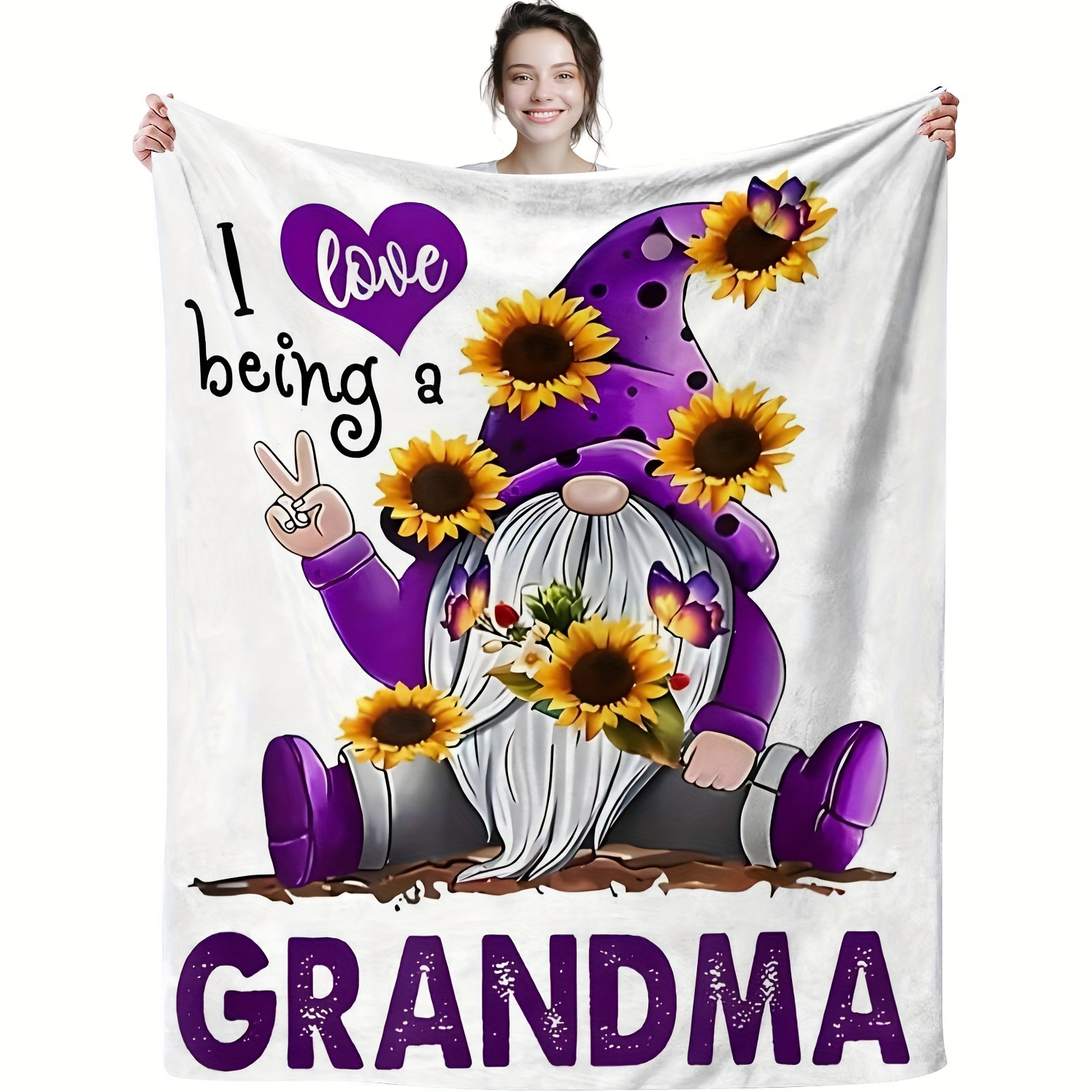 

Fantasy Gnome With Sunflowers Fleece Throw Blanket - Soft Polyester Knit Style All-season Cover, Enchanting Floral And Whimsical Elf Pattern, Cozy Gift For Grandmothers