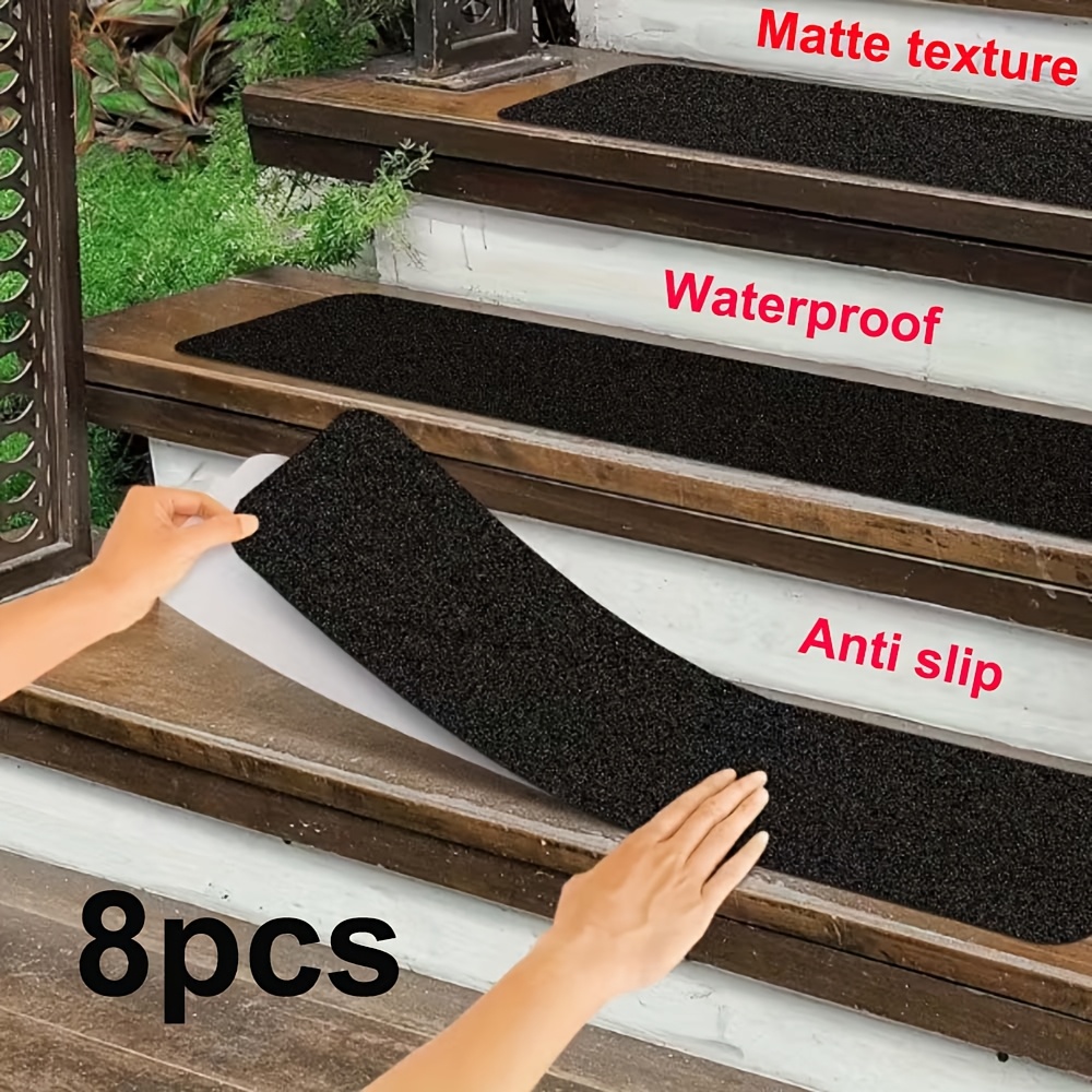 TEMU 8pcs Bandes de sécurité givrées antidérapantes, taille 10Cm X 61Cm, adaptées aux escaliers intérieurs et extérieurs, marches, sols et sols,