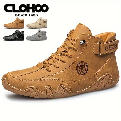 clohoo plus size mens ankle boots breathable hook loop closure all terrain non slip outsole lightweight sneakers for outdoor activities
