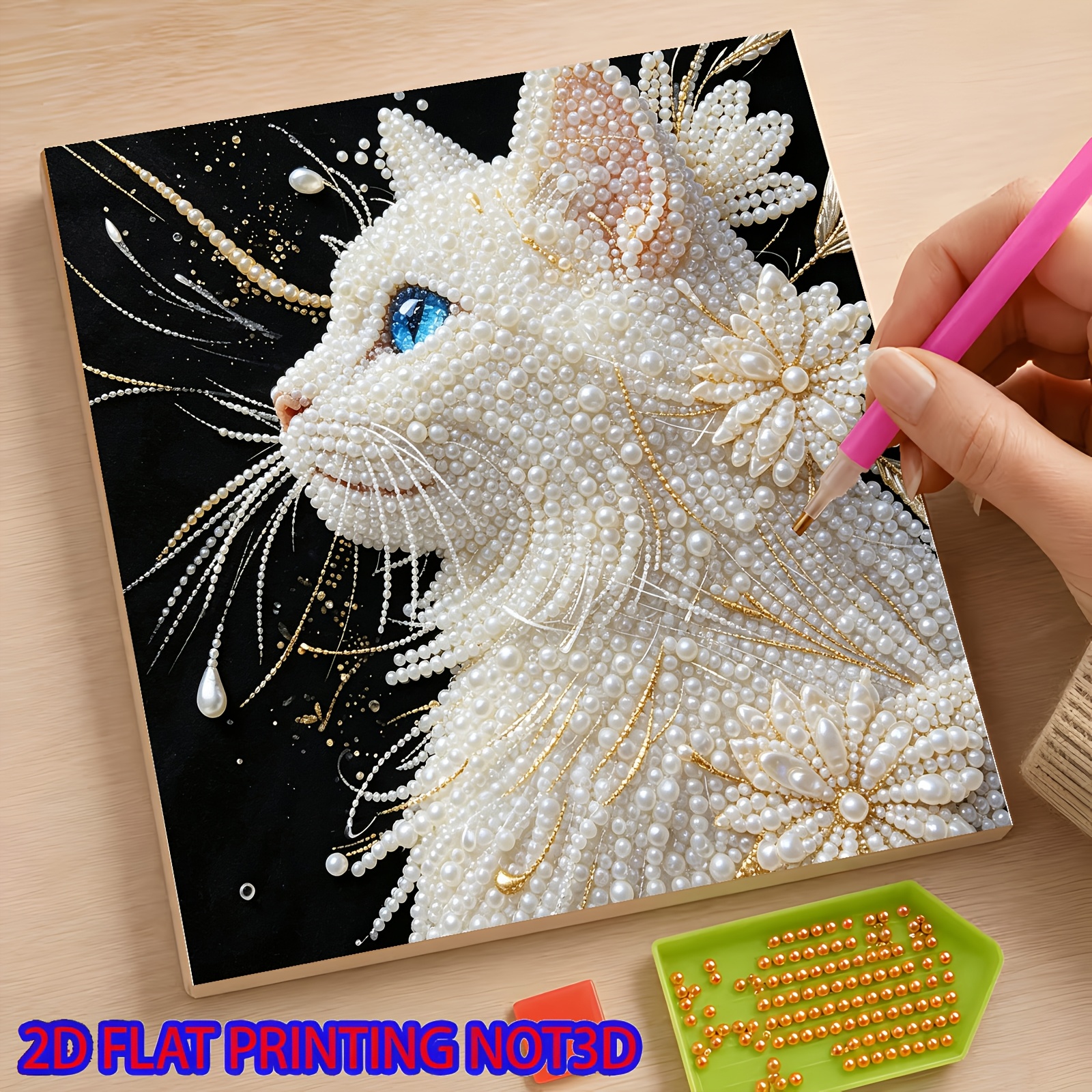 TEMU 2d Flat 1pc Bow Cat Christmas Series Pearl Diamond Painting Handmade Glue Diamond Creative Diamond Painting Kit, With Tools And Pearl Diamond