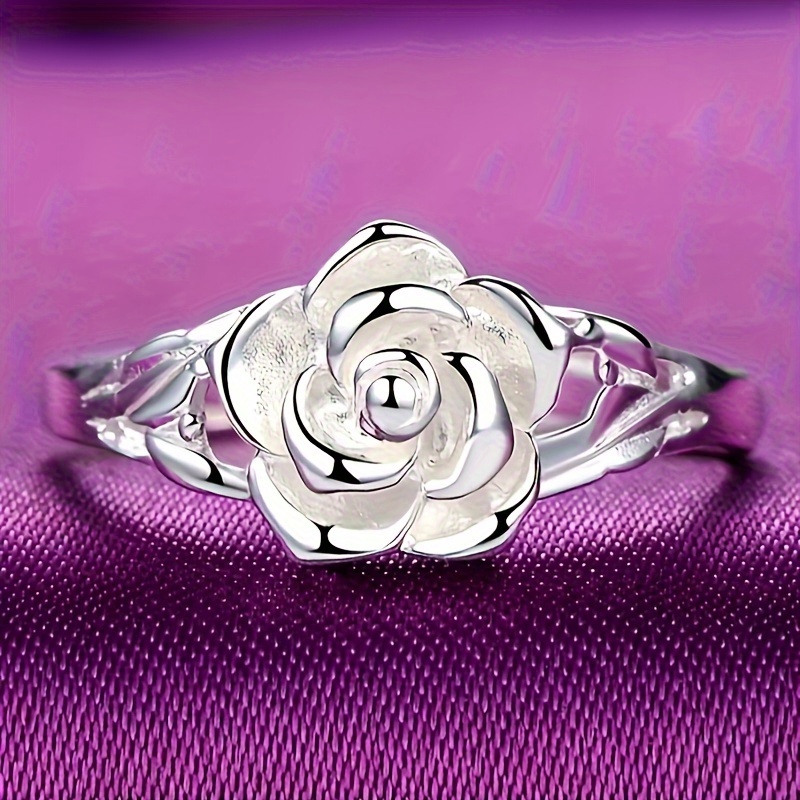 

2pcs Silvery Rose Flower Decor Alloy Ring, Men's Fashion Ring