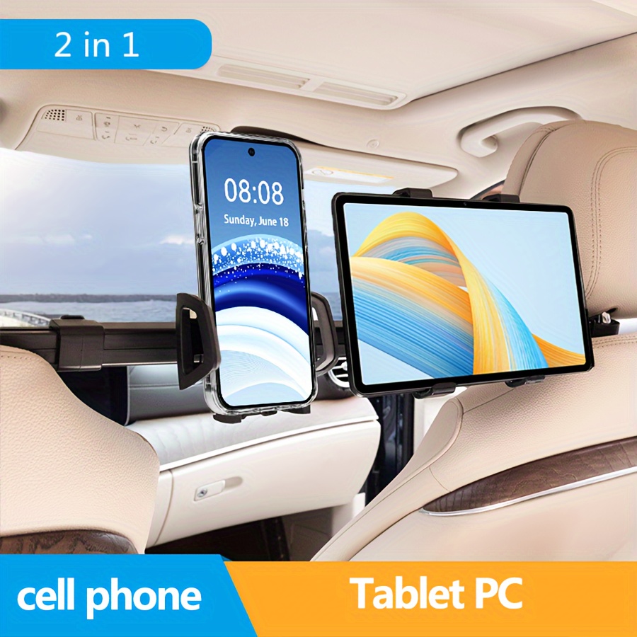 

Car Seat Back Tablet And Phone Holder - Dual Clip Mount, Abs Material