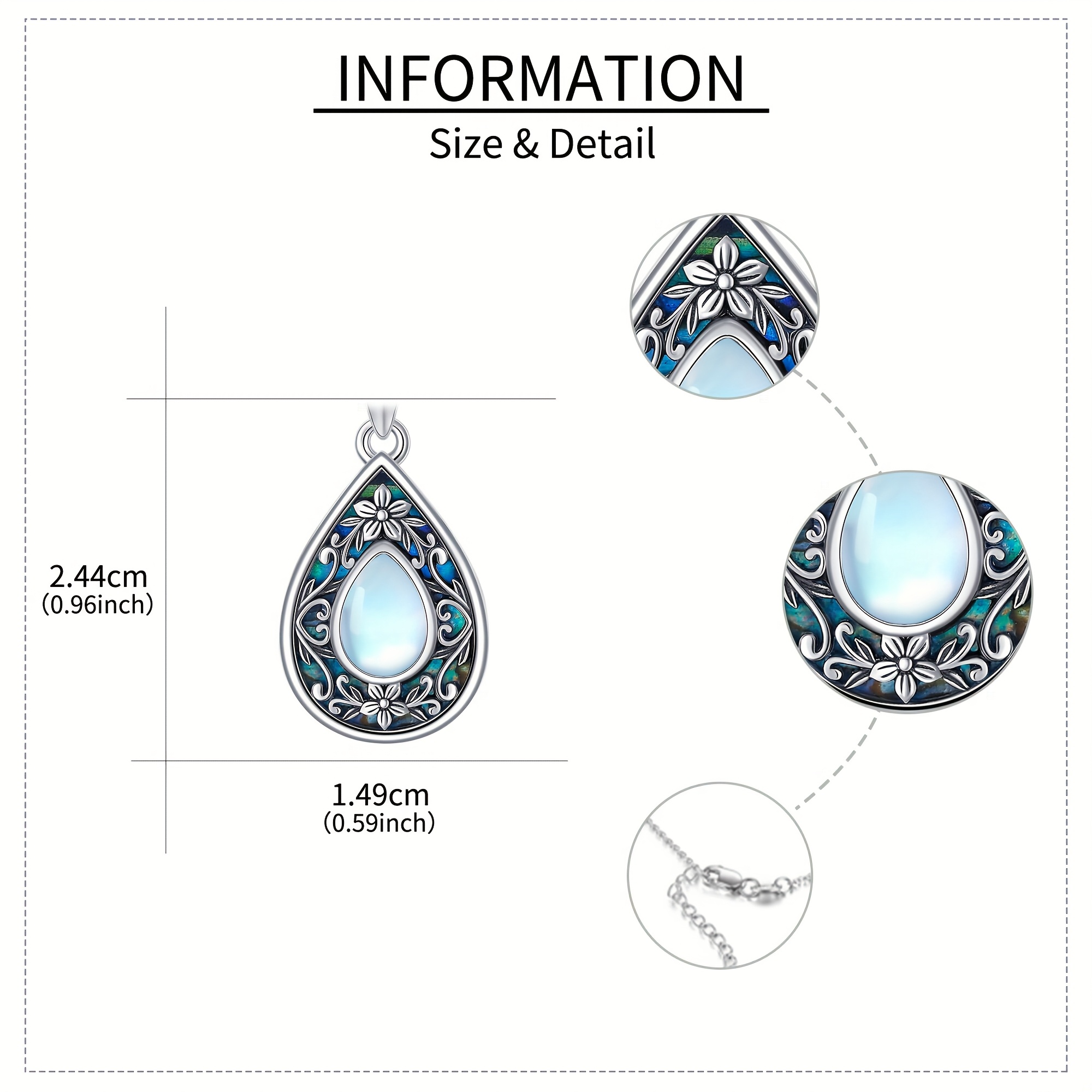 Women's Vintage Style Moonstone Necklace in 925 Sterling Silver