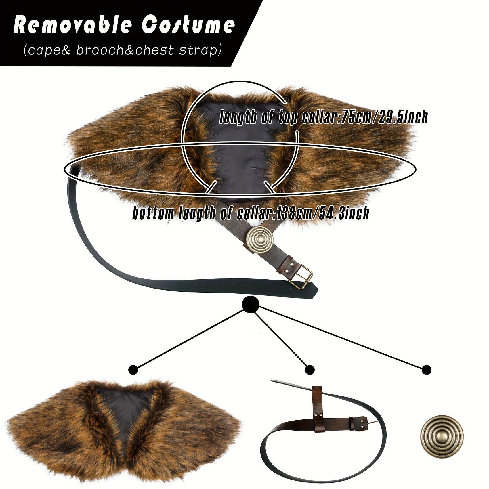 1 pieza de lvow, capa de cuello de piel sintética medieval para hombre - accesorio de traje de de invierno negro y para halloween, navidad, carnaval y fiestas de cosplay y rol, ropa temática, de piel realista. Detalles del producto 9