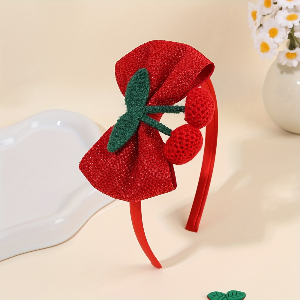 1pc Sweet Cherry Bow Headband For - Red & Green Hairpin Elegant Hair Accessories For Daily Wear & Prom Parties
