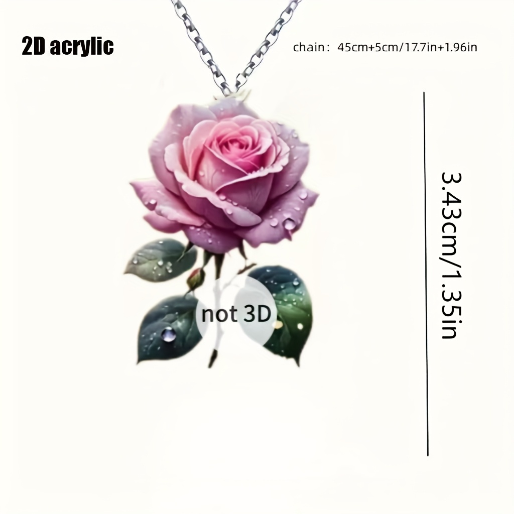 Acrylic Rose Print Women's Earrings Pendant Set