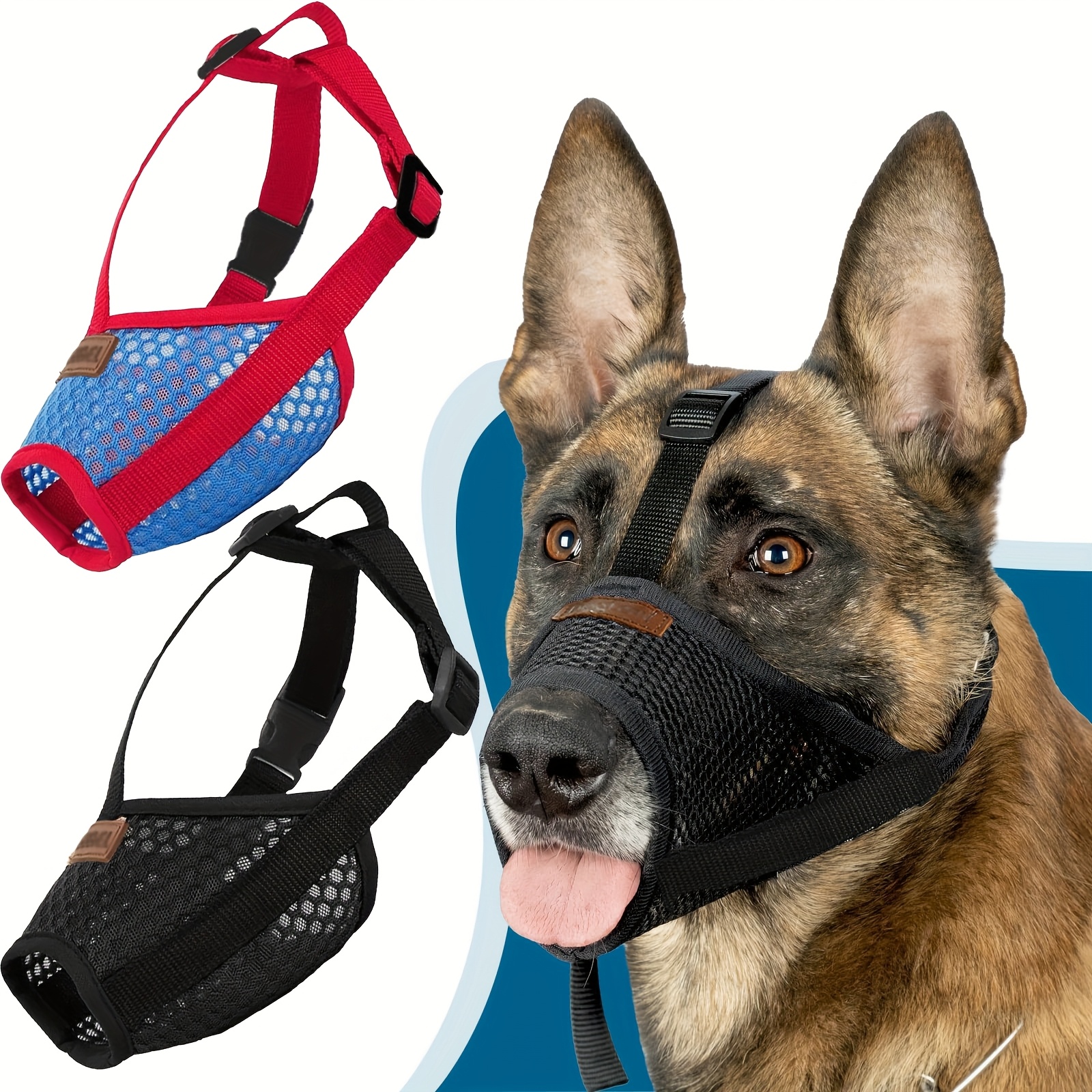2pcs Black and Red Dog Mouth Covers, Suitable for Large, Medium and Small Dogs Mesh Mouth Cover, Soft Mouth Cover Prevents Biting and Chewing, with Adjustable Headband