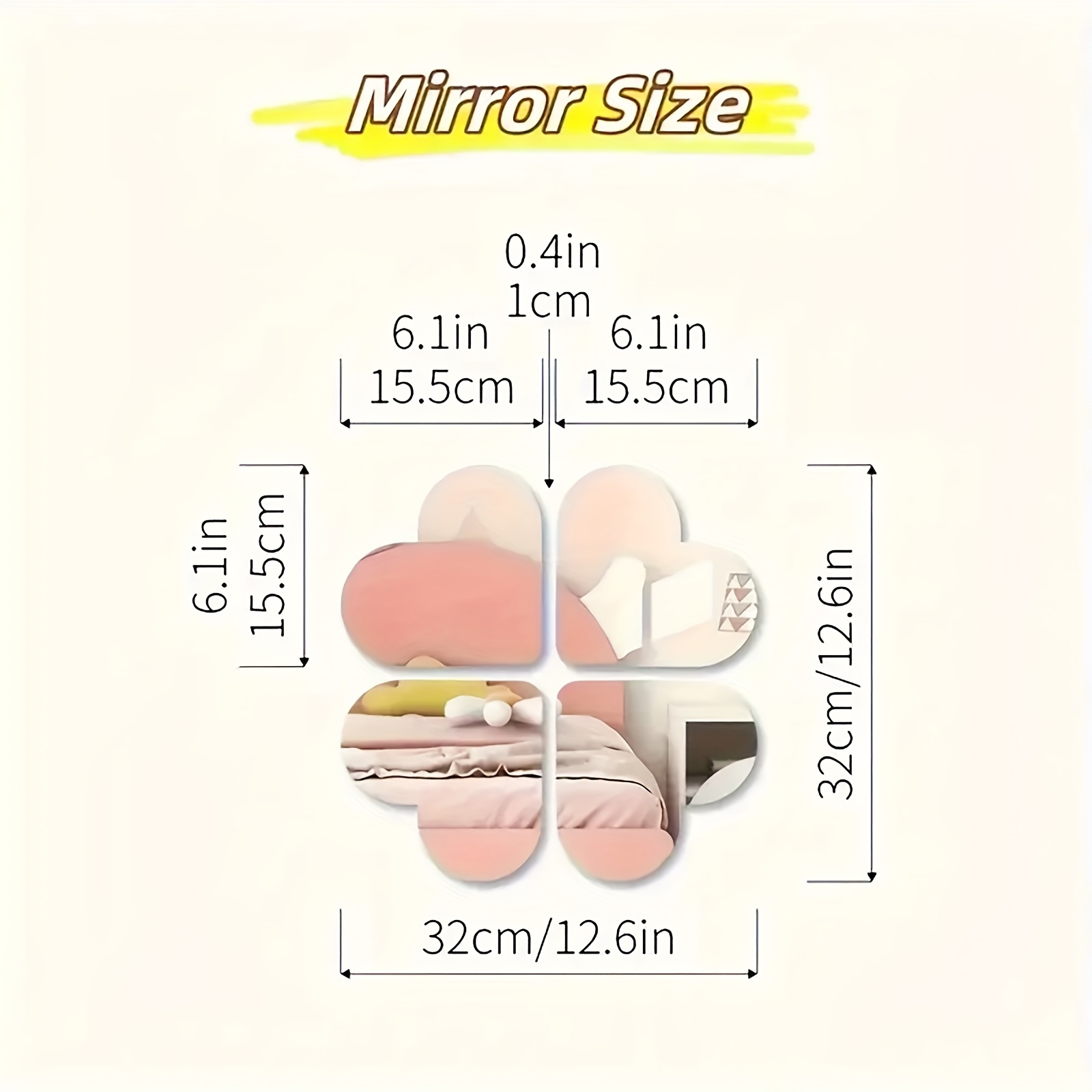 E-shop 4 Stück verdickter 1,6-mm-Acrylspiegel, süßer Spiegel für das Schlafzimmer der Mädchen, Wandspiegel, kann auch für Wohnzimmer, Esszimmer,
