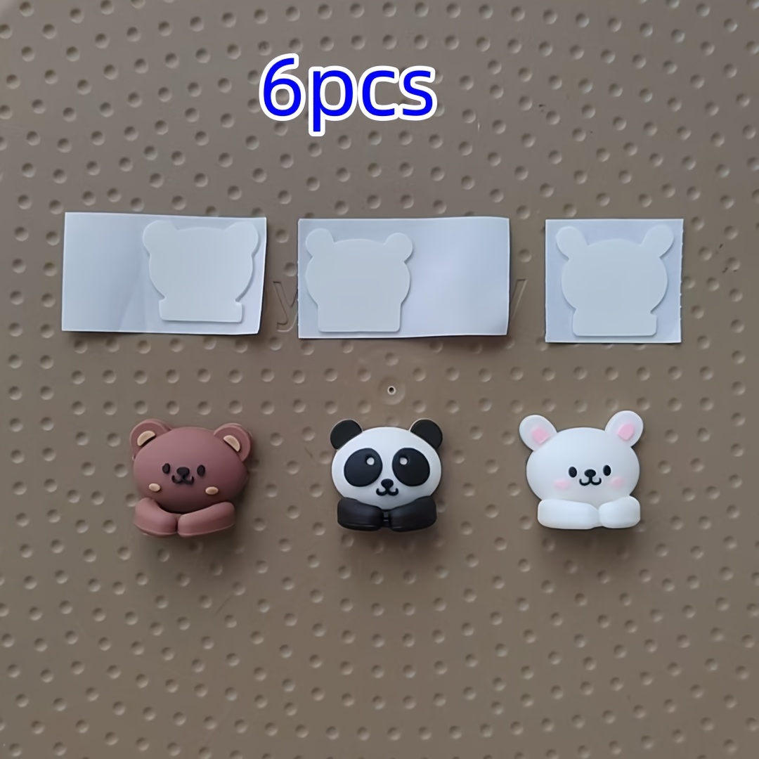TEMU Lot de 6 Crochets Muraux Autocollants Adorables d'Animaux de Dessin Animé, Mini Ours, Panda et , Crochets Adhésifs Décoratifs Amovibles Perçage,