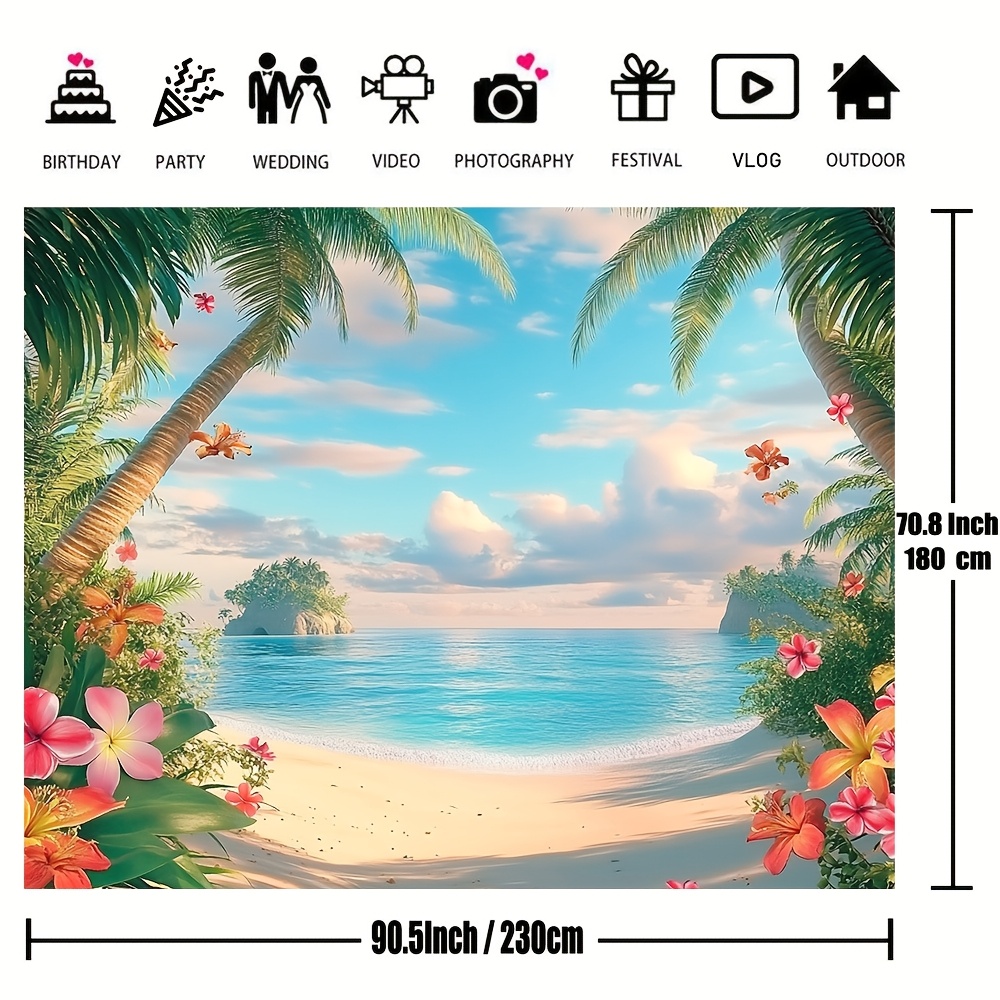 TEMU Tropical Party Backdrop - 1pc Polyester Photo Booth Background For Birthday, Shower & Musical Events - Cake Table Decor & Day Celebrations