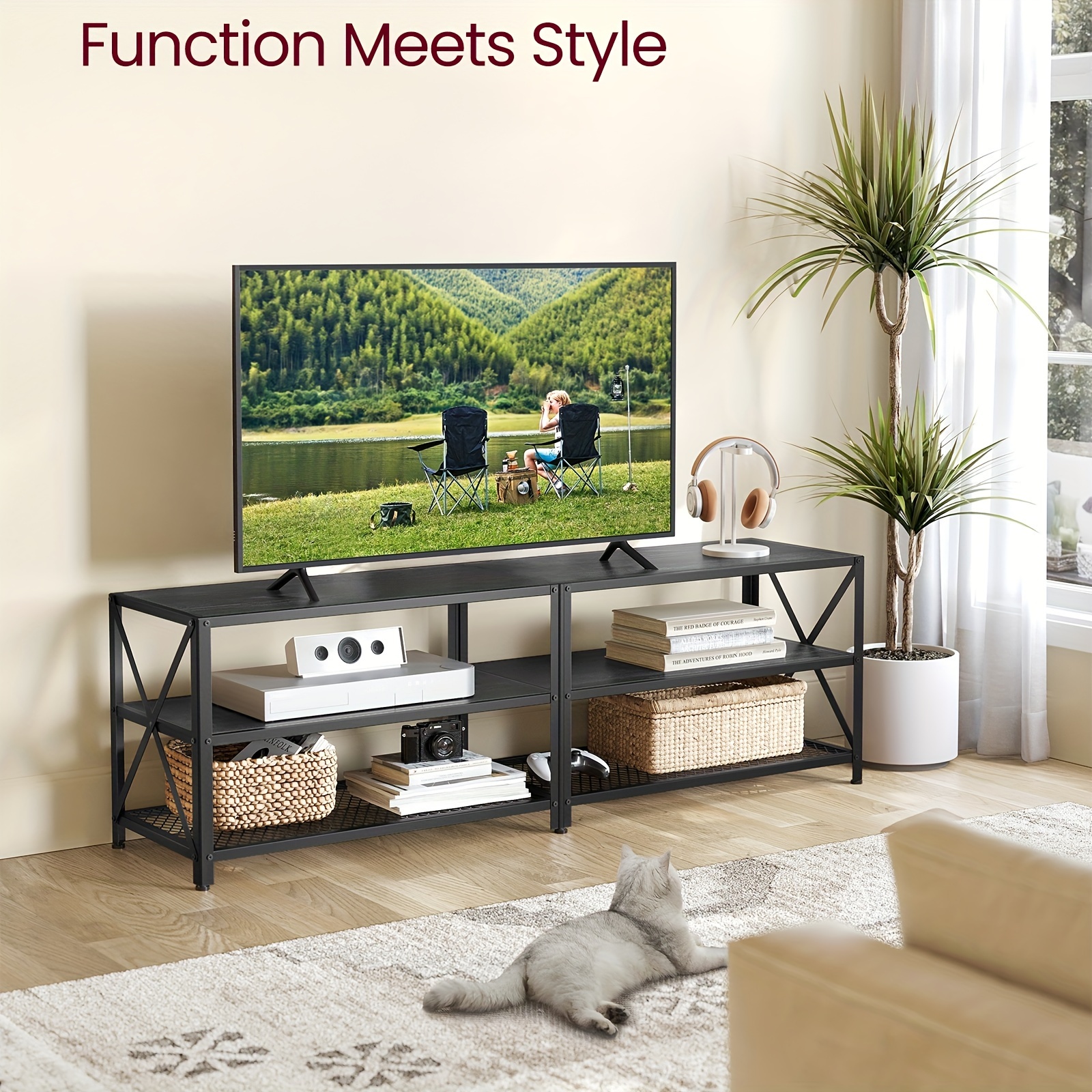 TEMU Vasagle Television Stand For Tvs Inches, Entertainment Unit, Tv Table, 3-shelf
