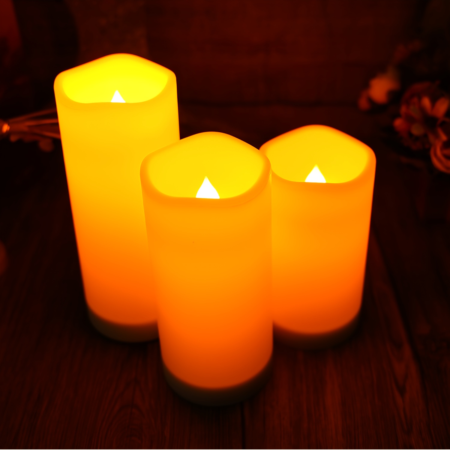 TEMU 3pcs Solar-powered Electronic Candles For Outdoor Holiday Lighting, Automatically Lights , Smokeless And Safe With Simulated Flame, Outdoor