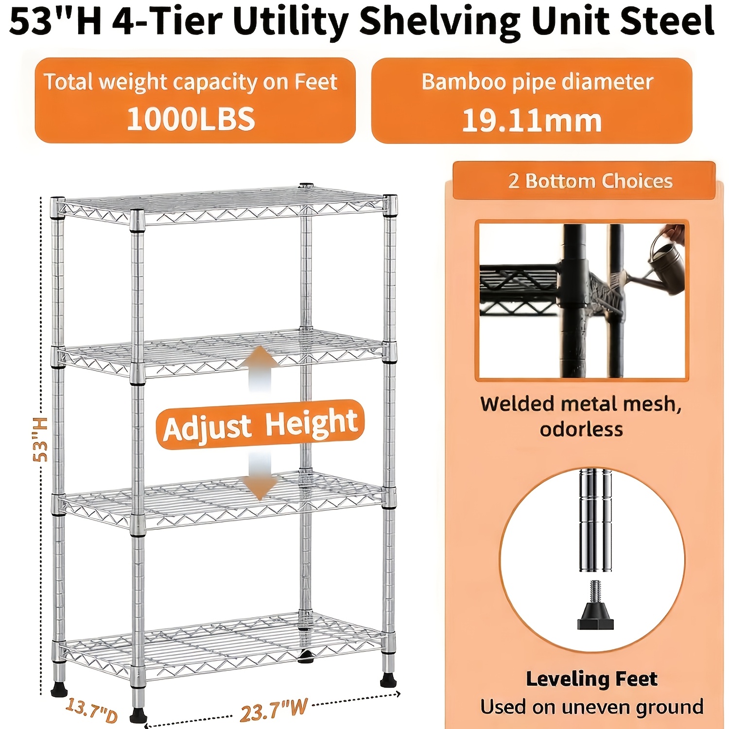 TEMU M Mzg 4/5 Tier Metal Storage Shelves With Wheels, 1000/3000lbs Heavy Duty Wire Rack Shelving Unit For Bathroom Laundry Closet Organizer Storage