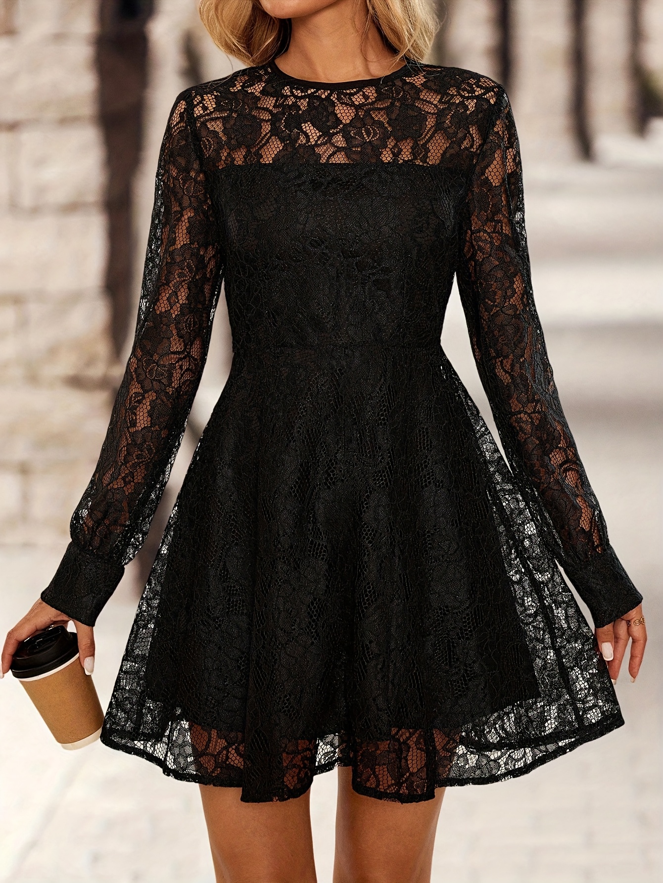 womens black lace dress casual vacation waist cinching long - Temu Oman