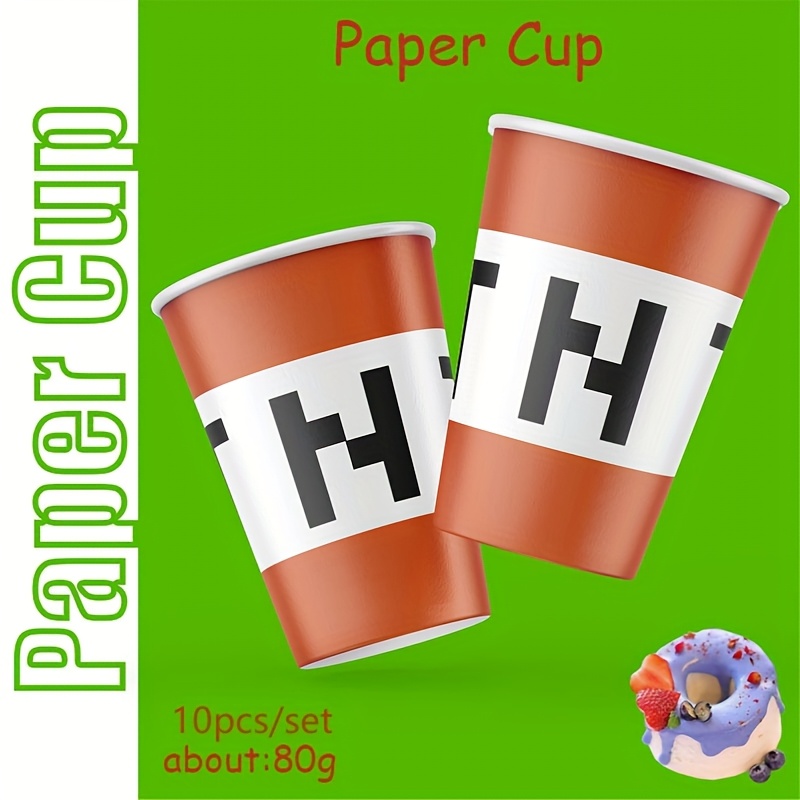 TEMU Pixel Style 10pcs Tnt Paper Cup Birthday Party Supplies, Pixel Style Mining Craft Party Supplies Pixel Miner Party Supplies, Barbecue, Afternoon
